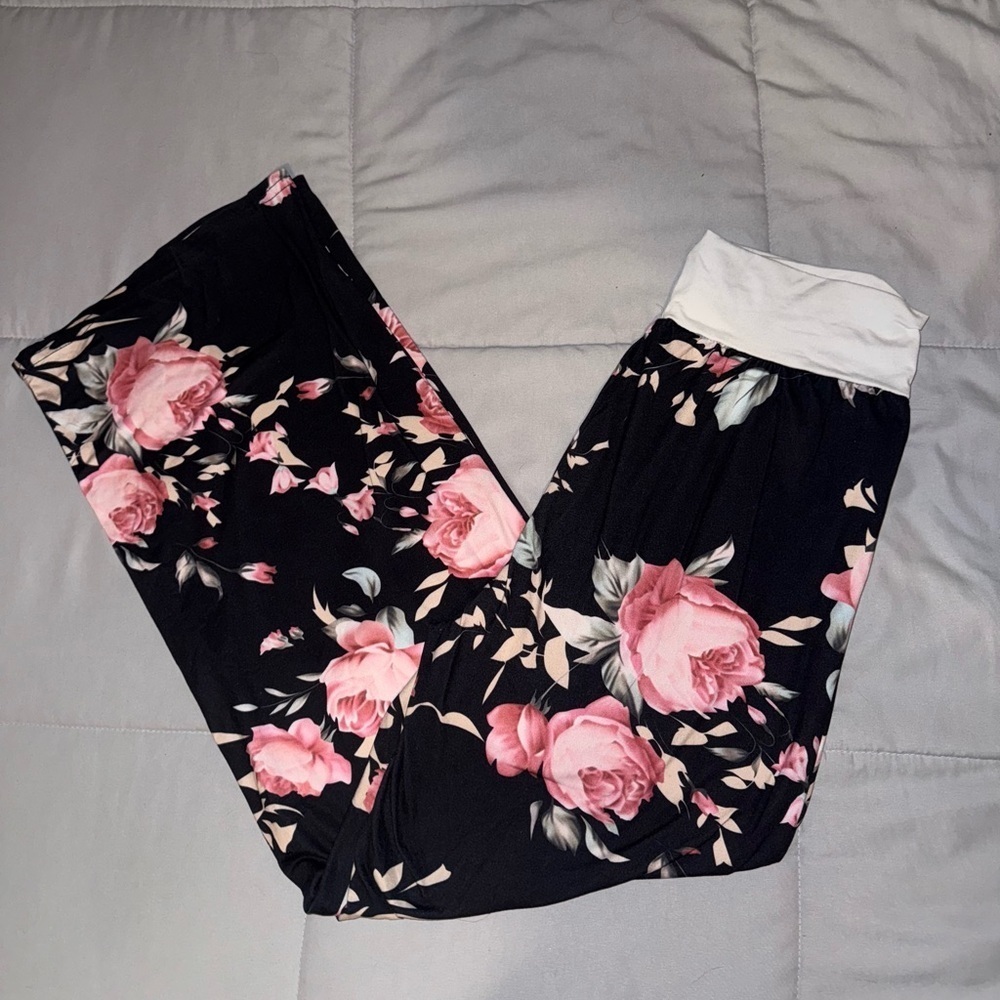 Navy Floral Print Lounge Pants Size Large